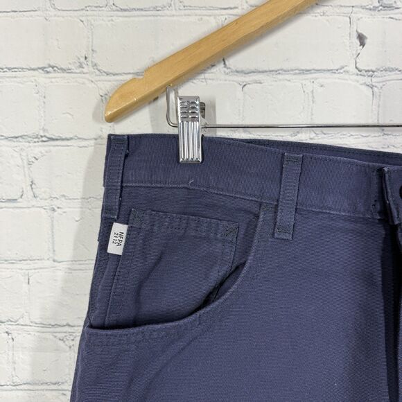 Carhartt Flame Resistant Jeans Men 34X32 Navy Blue Loose Fit Denim Carpenter - Picture 4 of 16